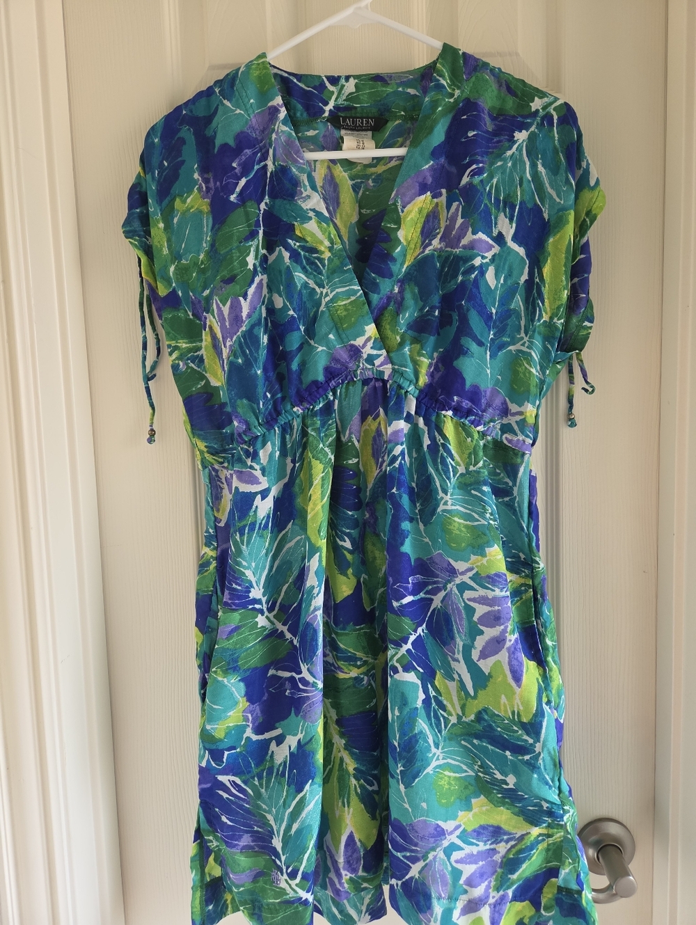 Lauren Ralph Lauren Farrah Cotton Swim Cover Up Dress Tropical Blue Green M